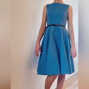 Blue polka dot swing dress